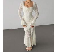 Damen Vintage romantisches Jacquard-gestricktes Blumenkleid mit enger Taille und Fischschwanz-Silhouette