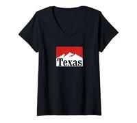 Damen Vintage Texas Retro 90er Jahre Street Style Mountain Grafik T-Shirt mit V-Ausschnitt
