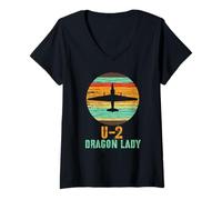 Damen Vintage U-2 Dragon Lady Spy Flugzeug Militär Shirt T-Shirt mit V-Ausschnitt