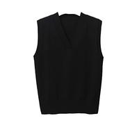 Damen Vintage Weste Strick Pullunder Ärmellose V-Ausschnitt Strickweste Stricken Weste Einfarbig Casual Ärmellos Strick Tank Top Frauen Sweater Weste Business Freizeit Ärmelloser Pullunder Farbe B L