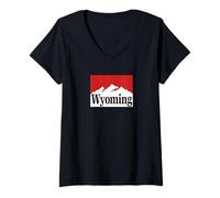 Damen Vintage Wyoming Retro 90er Street Style Mountain Grafik T-Shirt mit V-Ausschnitt