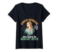 Damen Virgo Queens Werden am 25. August geboren Alles Gute zum Geburtstag T-Shirt mit V-Ausschnitt