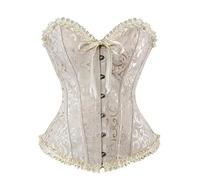Damen Vollbrust Corsage Korsett Top Gothic Vintage Corsagen Bustier Corsette Oberteil (Beige, 7XL