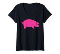 Damen Von Pink Floyd Animals inspiriertes rosafarbenes Schweine-Symbol T-Shirt mit V-Ausschnitt