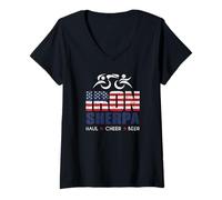 Damen Von TRI Sherpa Triathlon-Triathleten inspiriert - Haul Cheer Beer T-Shirt mit V-Ausschnitt