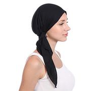 Damen Vorgebundenes Bandana für Haarausfall, Chemo Kopfbedeckung aus Baumwolle und Bambus für krebspatienten Schwarz One Size