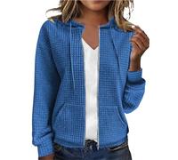 Damen Waffle-Hoodie Mit Kapuze Sommer Sweatjacke - Lang Kapuzenpullover Oversize Leichte Übergangsjacke, Dünne Pullover Full Zip Hoodie Y2K Kapuzenjacke Teenager Mädchen