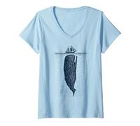 Damen Wal und Schiff, Ozean, Marine, Nautik, Schiff, Küste, Meer T-Shirt mit V-Ausschnitt