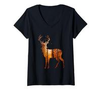 Damen Wald Natur & Wandern REH Rotwild Landschaft Mit Hirsch T-Shirt mit V-Ausschnitt