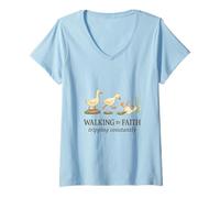 Damen Walking by Faith Tripping Constantly Funny Christian Duck T-Shirt mit V-Ausschnitt