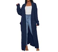 Damen Warme Lange Strickjacke mit Tasche Langarm Leichter Cardigan Elegante Comfy Herbst Winter Strickmantel