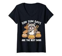 Damen Waschbär gedämpfte Knödel asiatischer Brunch-Liebhaber T-Shirt mit V-Ausschnitt