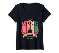 Damen WDNC Club Member Crest We Do Not Care Lustig Retro Elegant T-Shirt mit V-Ausschnitt