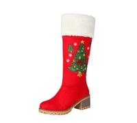 Damen Weihnachtsstiefel Halbhoch Stiefel Stiefeletten Mit Absatz Warme Winterschuhe Gefüttert Winterstiefel Dicker Sohle Ankle Boots Plüsch Schneestiefel Stiefeletten