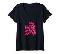 Damen Weinkönigin - Urbanes Graffiti - Straßenkunst - Farbe Rosa - Mädchen T-Shirt mit V-Ausschnitt