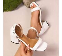 Damen weiße High Heel Ledersandalen, modische Plateau High Heel Sandalen, Fairy-Stil, neues Sommer-Design, Block Heel Riemchen Sandalen, sexy offene Z