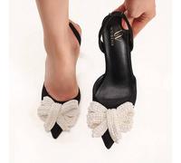 Damen Weiße Kunstperle Schleife High Heels Spitze Stiletto Sandalen, Elegante Schwarze Slide Sandalen Valentinstag, Elegant, Damen Pumps, Elegant, Par