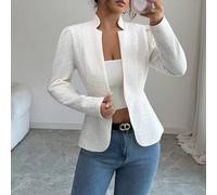 Damen Weißer gestreifter karierter strukturierter Strickpullover mit Stehkragen und Langarm, geeignet für Thanksgiving, Halloween, Straßenmode, Herbst