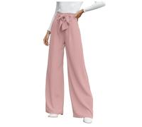 Damen Weite Bein, Stoffhose Damen Hohe Taille Palazzo Hose, Leicht, Lockere Freizeithosen,Elegant Lose Gerade Chinohose Anzughose Business Modehose Culotte Hose Straight Bein Sporthose mit (2-Pink, L)
