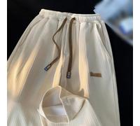 Damen Weite Strickhose mit Kordelzug, Gerade Geschnittene Hose aus Polyester, Bequeme Freizeithose für Urlaub und Alltag, Einfarbig, Regular Fit, M-3XL(XL Apricot)