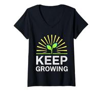 Damen Weiter wachsende Pflanzensämlinge Sprossen Motivation T-Shirt mit V-Ausschnitt