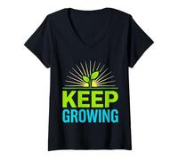 Damen Weiter wachsende Pflanzensämlinge Sprossen Motivation T-Shirt mit V-Ausschnitt