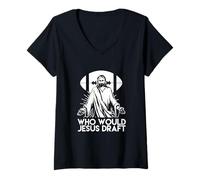 Damen Wer würde Jesus Football Fantasy League America Sports draften? T-Shirt mit V-Ausschnitt