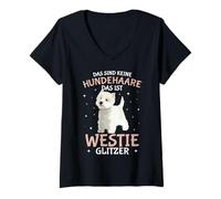 Damen West Highland White Terrier Glitzer Westie Hund Frauchen T-Shirt mit V-Ausschnitt