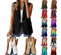 Damen Weste Ärmellos Blazer Jacke Elegant Einfarbig Kurze Gilet Tank Top mit Tasche