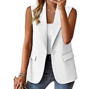 Damen Weste Ärmellos Blazer Jacke Elegant Einfarbig Kurze Gilet Tank Top mit Tasche