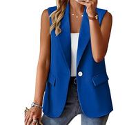 Damen Weste Ärmellos Blazer Jacke Elegant Einfarbig Kurze Gilet Tank Top mit Tasche