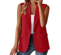 Damen Weste Ärmellos Blazer Jacke Elegant Einfarbig Kurze Gilet Tank Top mit Tasche