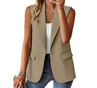 Damen Weste Ärmellos Blazer Jacke Elegant Einfarbig Kurze Gilet Tank Top mit Tasche