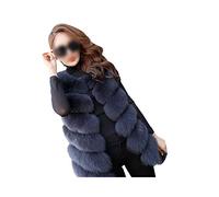 Damen Weste Kunstfuchspelz Weste Warm Kunstpelz Weste Gilet Lange Pelz Jacke Fellweste Mäntel Ärmellose Felljacke Winterjacke Lässige Herbst Pelzmantel Flaumigen Vest D-Blau-2 3XL