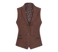 Damen Weste Tweed Herringbone Wolle Klassisch Smart Casual Vintage Rost Braun - Kamel 38