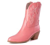 Damen Western Cowboystiefel with Embroidered Mode Retro Klassischer Basic Mid Calf Wide Calf Cowgirl Stiefel für Frauen Mädchen Damen Rosa Große 44