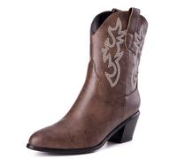 Damen Western Cowboystiefel with Embroidered Mode Retro Klassischer Basic Mid Calf Wide Calf Cowgirl Stiefel für Frauen Mädchen Damen Dark Braun Große 44