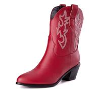 Damen Western Cowboystiefel with Embroidered Mode Retro Klassischer Basic Mid Calf Wide Calf Cowgirl Stiefel für Frauen Mädchen Damen Big Rot Große 44