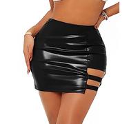 Damen Wetlook Bodycon Leder-Optik Mini Rock Freizeit Figurbetont Stretch Bleistiftrock Kurz High Waist Skirt Figurbetont kurz Enger Lederrock