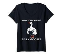 Damen Who You Calling Goose Silly Buff Lustiges Workout Fitnessstudio für Damen und Herren T-Shirt mit V-Ausschnitt