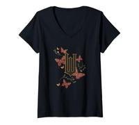 Damen Wicked Movie Logo W Butterfly T-Shirt mit V-Ausschnitt