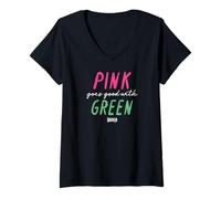 Damen Wicked Pink Goes Good With Green T-Shirt mit V-Ausschnitt