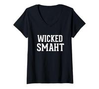 Damen Wicked Smart Lustiger Bashton mit Boston-Akzent T-Shirt mit V-Ausschnitt