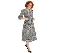 Damen Wickel-Kleid mit Zebra-Muster Langarm-Kleid Freizeit-Kleid 931281 Schwarz/Weiß 54