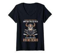 Damen Wikinger Bart Humor nordischer Krieger No Plan Lustiges Zitat Design T-Shirt mit V-Ausschnitt