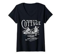 Damen Willkommen im Cottage Canada Unique Retro Vintage T-Shirt mit V-Ausschnitt