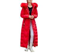 Damen Winter Daunenjacke Lang Knie bis Knöchel Verdickt Warm Extra Lang Mantel, rot, 36