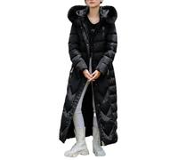 Damen Winter Daunenjacke Lang Knie bis Knöchel Verdickt Warm Extra Lang Mantel, Schwarz , 50