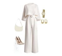 Damen Winter Französisch Elegant Elegantes Design Rundhals Schal Kragen Metall Schnalle Taillengürtel Schlank Lässig Jumpsuit