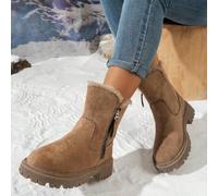 Damen Winter kurze Plüsch gefütterte Knöchelstiefel im Western-Stil, warm, geeignet zum Tragen mit Strickjacke beim Camping, Kunstveloursleder, passen